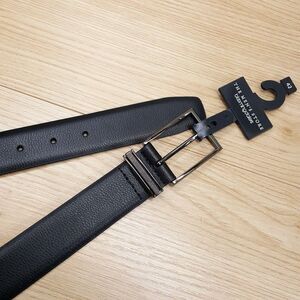 BLOOMINGDALES Belt Mens Size 42 Black Pebbled Grain Leather Silver Buckle